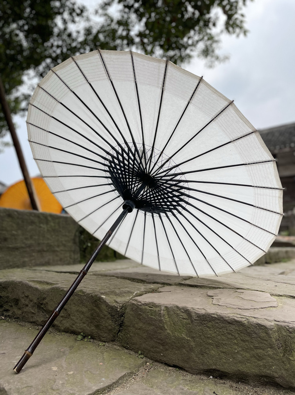 Xu's Oil-Paper Umbrella, Black and White Series, New Chinese Style, Minimalist, Extra-Long Purple Bamboo Umbrella Pole, Dual-Use for Sun and Rain, Traditional Old-Style Oil Umbrella