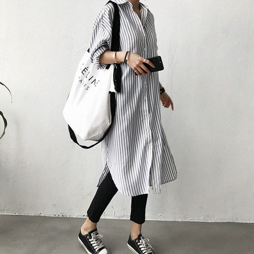 LE Jeanswest 2025, весеннее новое женское платье в полоску с лацканами, модное и универсальное женское платье средней длины