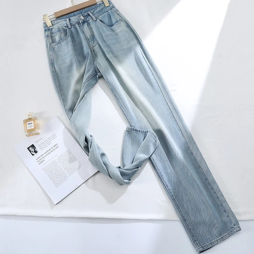 Летние тонкие штаны, джинсы, свободный прямой крой, высокая талия