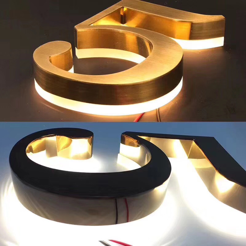 Stainless steel acrylic luminous word mini LED advertising plaque outdoor resin word door head signboard production custom