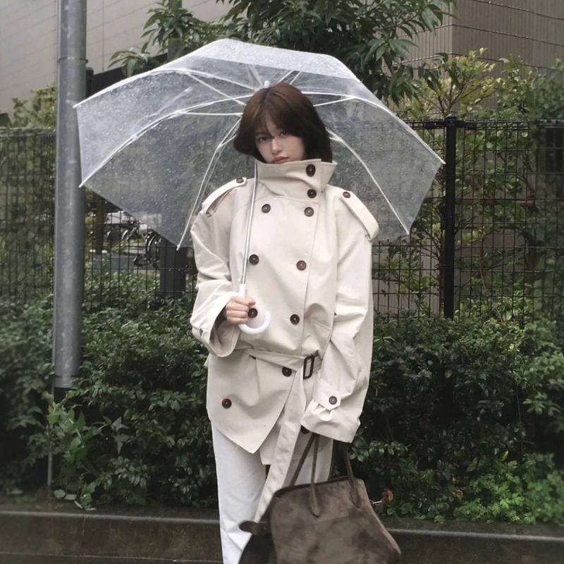 Halfmood an Youzhen's Same Style 26 Autumn/Winter White Double-Breasted Stand-Up Collar High-Fashion Korean-Style Silhouette Trench Coat Jacket Halfmood an Youzhen's Same Style 26 Autumn/Winter White Double-Breasted Stand-Up Collar High-Fashion Korean-Style Silhouette Trench Coat Jacket