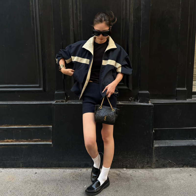 Halfmood New Nana-Style Workwear Striped Color-Blocking Loose Jacket Versatile Autumn Jacket Top