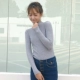 Áo dệt kim nữ dài tay mùa thu 2018 phiên bản Hàn Quốc mới của áo sơ mi cổ trụ mỏng nửa cổ hoang