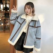Quần áo cotton mùa đông chic giả quần áo cừu nữ 2018 phiên bản Hàn Quốc mới của giả da hươu làm dày áo khoác xe máy áo khoác cotton