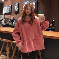 Áo khoác len kiểu Sen ngắn nữ mùa thu và mùa đông Phiên bản mới của Hàn Quốc của chiếc áo len dài tay đơn ngực áo dài sinh viên áo khoác dạ nữ