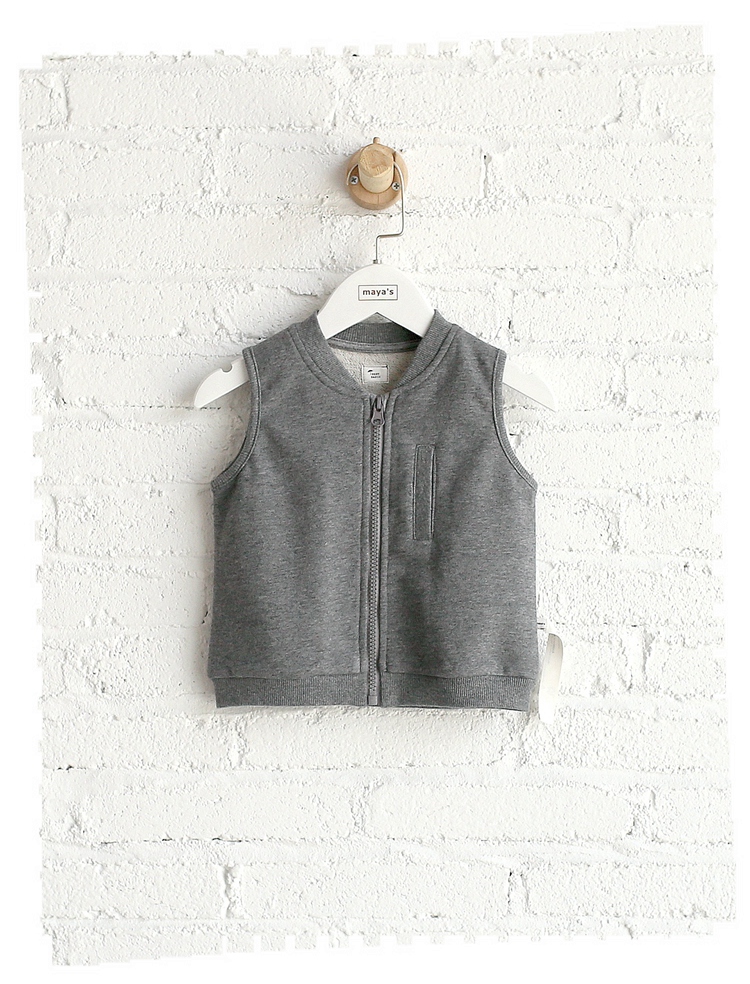 Áo len bé trai Mayas cotton bé gái mùa xuân và mùa thu đứng cổ áo hoang dã 1-3 tuổi bé không tay vest áo khoác cho bé gái