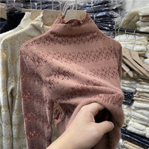 Velvet thickened brushed lace base shirt womens 2020 autumn and winter new ear-edged half-high collar tie-up Western-style top