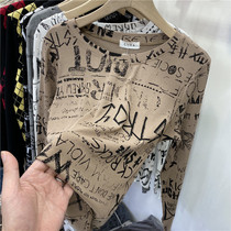 European goods round neck graffiti thread long-sleeved T-shirt womens 2021 spring new inner elastic base shirt thin top tide