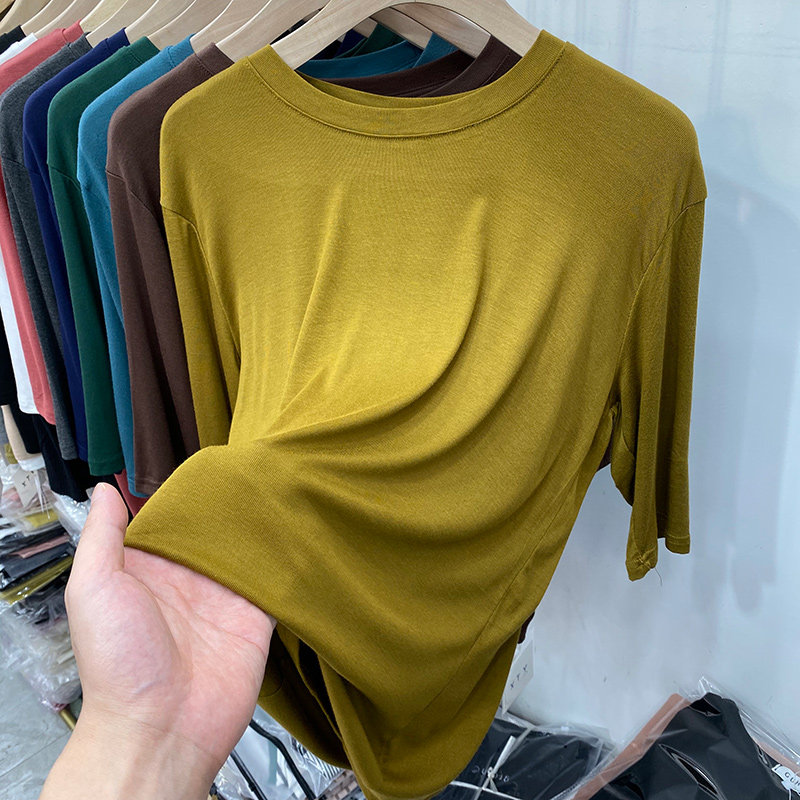 Eurostock Pure Color 100 Hitch Loose 50% Middle Sleeve Mask T-shirt Woman 2021 Early autumn new foreign T-shirt thin blouse