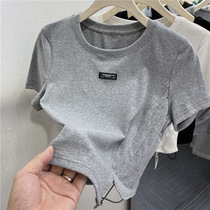 European design sense niche drawstring high waist short shirt women 2021 summer new short sleeve t-shirt shirt ins tide