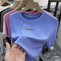 Eurostock Short-style high waist thread short sleeve T-shirt woman 2021 summer new 100 hitch a sexy little shirt blouses