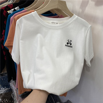 European letter embroidery brushed short-sleeved T-shirt womens 2021 spring new inner tie base shirt wild T-shirt