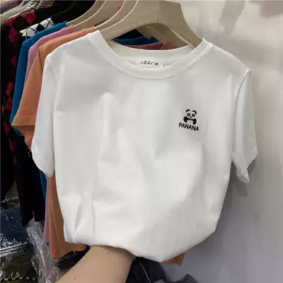 European letter embroidery brushed short-sleeved T-shirt women's 2021 spring new inner tie bottoming shirt wild T-shirt top