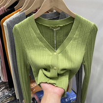 2021 Early autumn womens dress new design sensation High waist short Dew Navel Long Sleeve Knit Cardigan Jacket Outside a small sweater