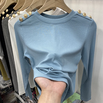 Eurcargo design sensation button crater strips of slim long sleeves T-shirt woman 2022 spring autumn clothing new foreign air hit undershirt blouses