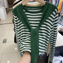 Academy Wind Beatles Knitted Shirts Two Suits Women 2021 Early autumn clothes New long sleeves Loose Striped Blouse students