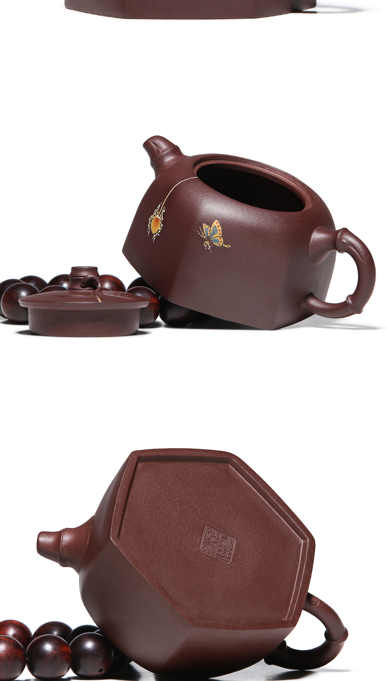 Mingyuan tea pot of yixing it pure manual undressed ore old purple clay teapot the six - party coloured drawing or pattern for private use tea set