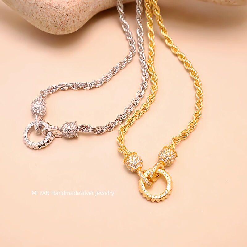Minimalist Italian Light Luxury High-End 925 Silver Gold-Plated Simple Versatile Chain Double-Ended Gold Twisted Thick Necklace
