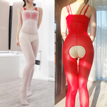 Ultra Thin Oil Light Men Silk Socks Open Gear Jj Sleeve Sexy Pseudo-Pussy Dress Cos Womens Full Body Socks One-piece Suit
