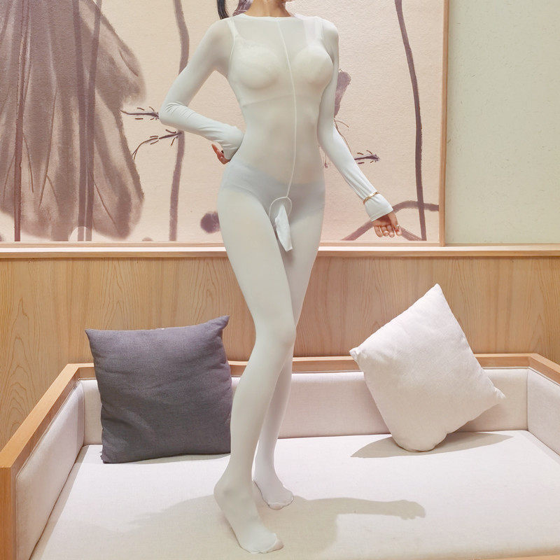 Men's 120d pseudo-girl jumpsuit warm large size stockings male jj set sexy full body socks female open file jumpsuit