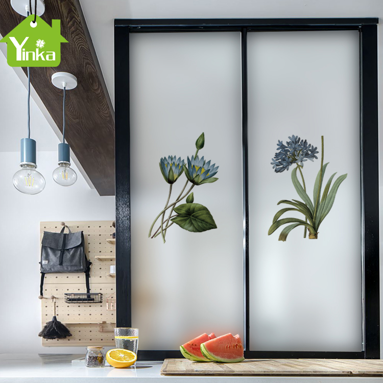 No glue lotus glass sticker balcony bedroom window shading frosted film window paper transparent opacity to prevent privacy