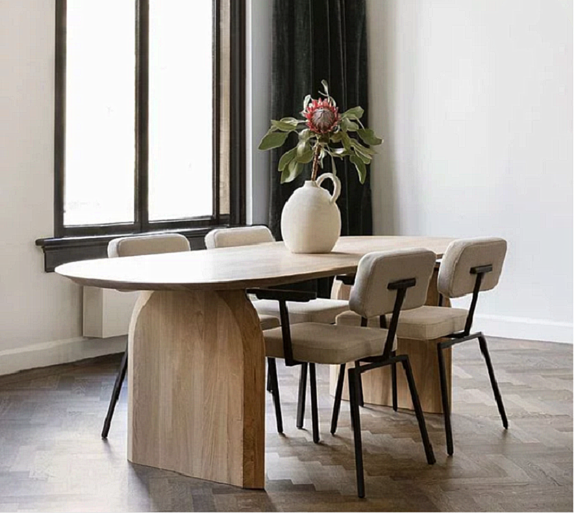 Simple modern pure solid wood minimalist table Oval designer desk casual coffee table small apartment dining table and chair