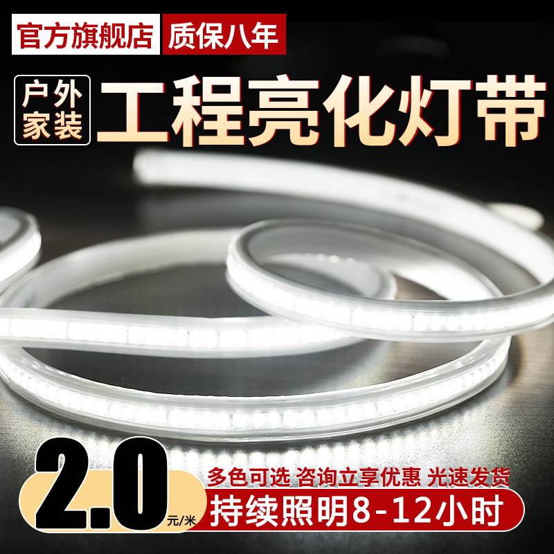 LED light with 220v home living room ceiling ultra-bright light strip Outdoor waterproof tricolour outdoor soft light with strip