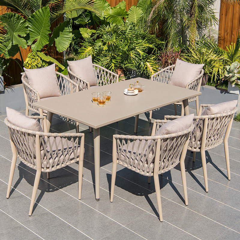 Nordic Outdoor Table And Table Cane Chair Patio Open-air Villa Garden Outdoor Yard Long Table Plastic Wood Casual Rattan