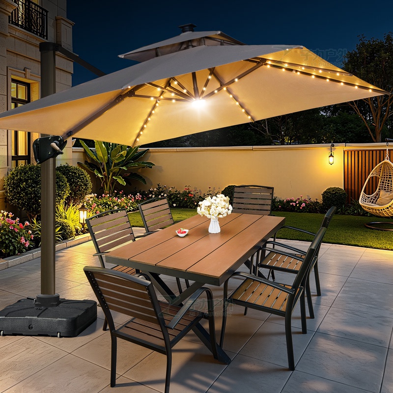 Courtyard Table, Chair, and Umbrella Set with Parasol for Outdoor Garden Leisure, Large Roman Umbrella for Milk Tea Cafe Balcony