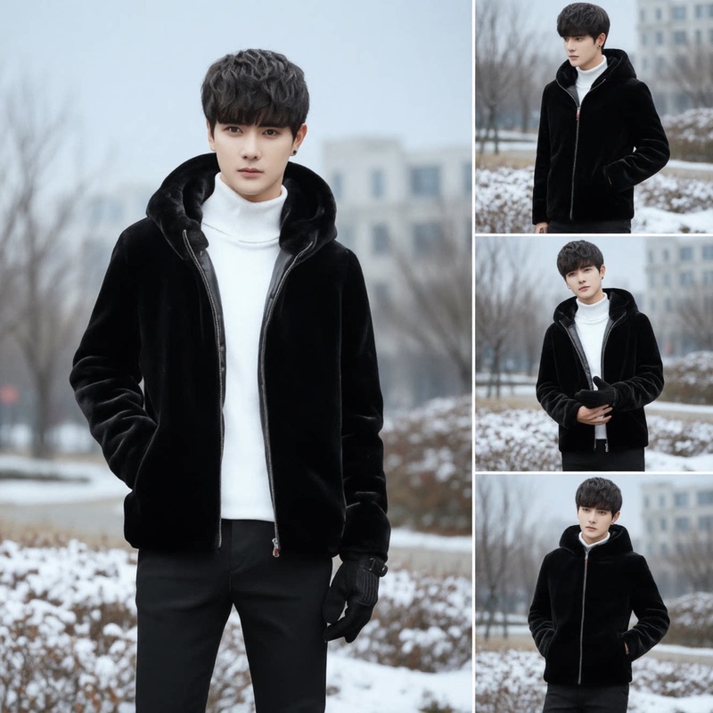 New Winter Mink Fur Coat for Men, Haining Fur Leather Jacket, Thickened and Warm, Hooded Short Style, Eco-Friendly Mink Fur Coat for Men New Winter Mink Fur Coat for Men, Haining Fur Leather Jacket, Thickened and Warm, Hooded Short Style, Eco-Friendly Mink Fur Coat for Men