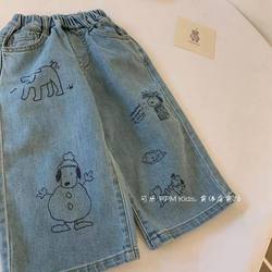 Korean Children's Spring Season Jeans Girls' Western Qiqi Casual Pants Male Baby Baby 2024 Chao Fan straight trousers