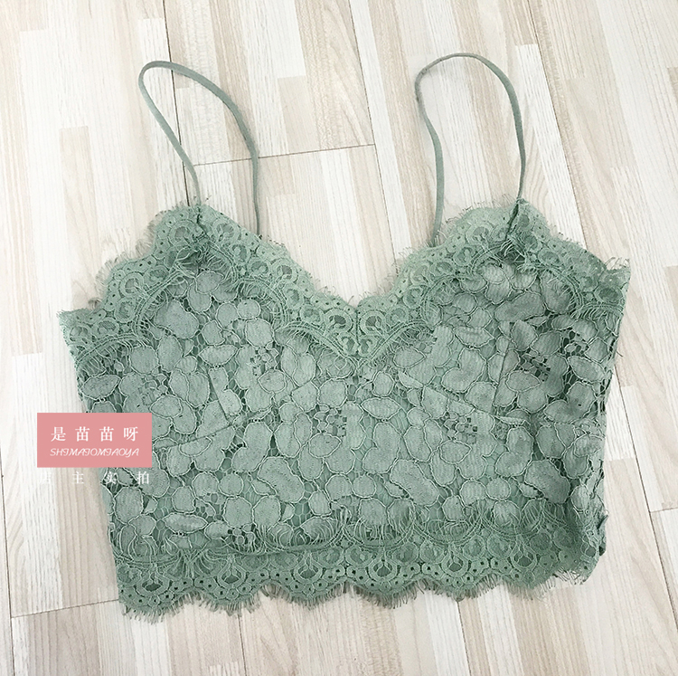 Phong cách ngày lễ ngắn gợi cảm lộ ra rốn ren bên ngoài mặc đáy áo vest cổ chữ v cắt thấp dây kéo xanh matcha tươi áo khoác adidas nữ