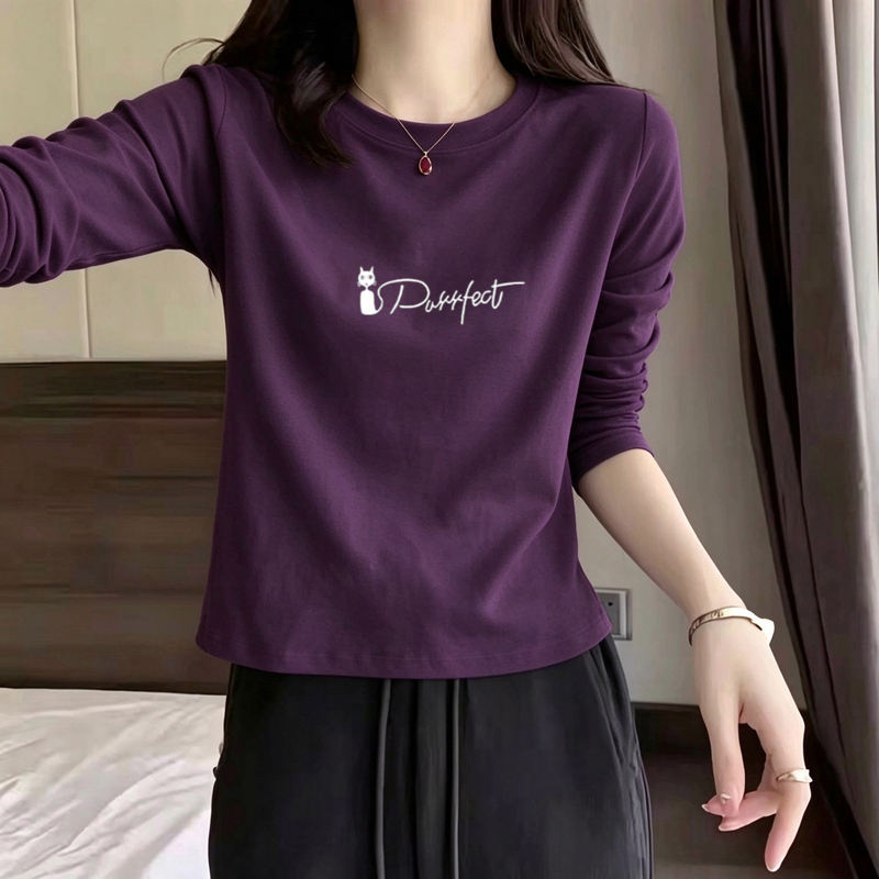 Purple Printed Short-Sleeve T-Shirt for Women, Round Neck, Slim Fit, Basic Layering Top, Simple Casual Stylish Top, Trendy on Instagram