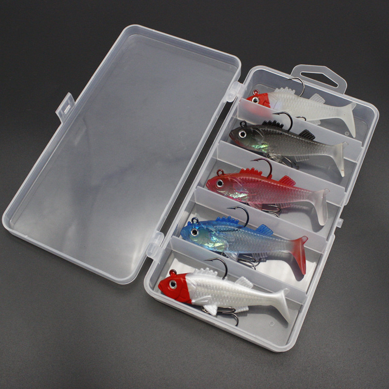 Large T small T soft fish false bait road subbait 15g8 5cm8g6 5cm bag lead fish soft bait double hook T tail sea bass bait