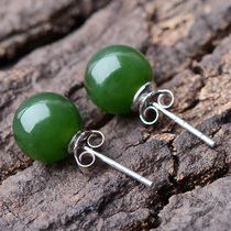 Hetian Jasper earrings simple beads spinach green 8mm stud earrings Jasper without black dot earrings