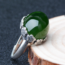 Hetian Jasper ring sterling silver inlay 13x18mm domineering horizontal ring unique retro fashion ring