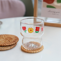 Korea ins Net red glass cup cute little flower Milk Cup fruit juice cup coffee cup Japanese Cup