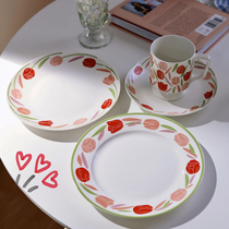 ES) spring full ins Wind tulip plate ceramic plate home Western plate girl heart