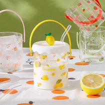 Endless Stars Fresh Summer Glass Water Cup Fruit Scale Straw Cup With Lid Hand Resistant