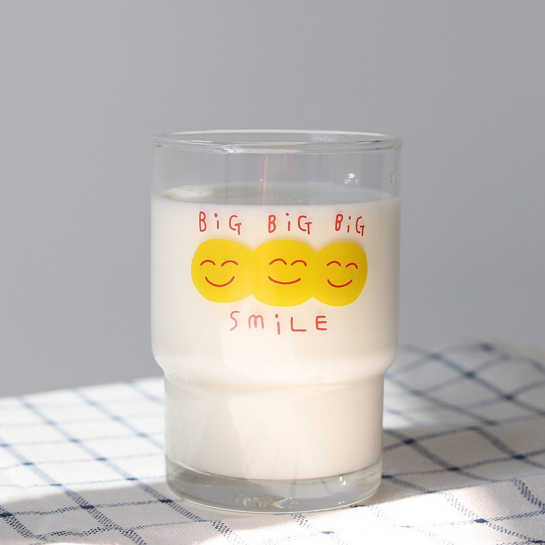 ES) ins same glass water cup milk cup cute smiley face breakfast cup coffee cup saucer heat resistant