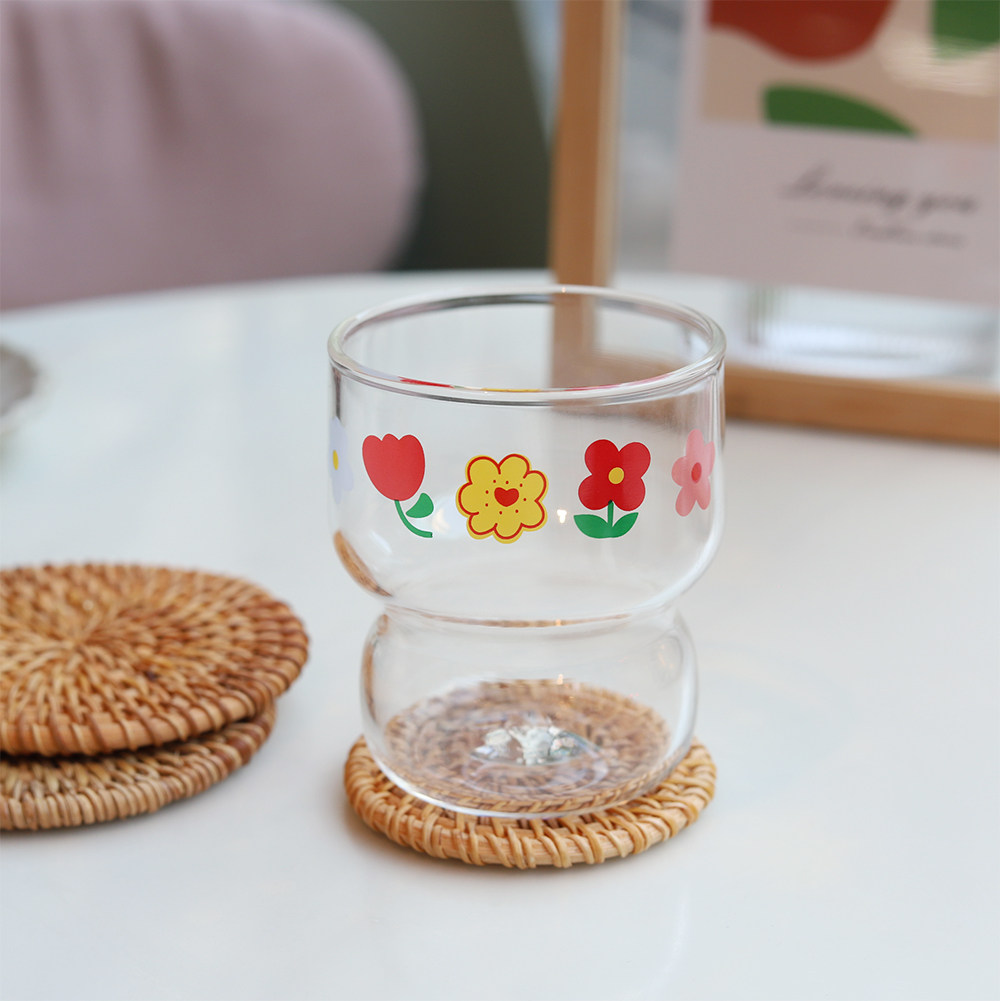 Endless Stars Korea Ins Nets Red Glass Water Cup Breakfast Cup Girl Hearts Cute Flowers Printed Cups