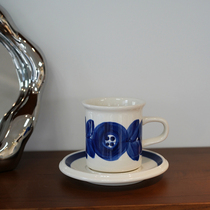  ES) Finland with the same antique style blue anemone coffee cup and saucer set Hand-painted ceramic cup French retro ins