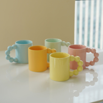  ES) 5-color bead rotating ball handle design Ceramic cup Sugar gourd mug Simple ins coffee cup creativity