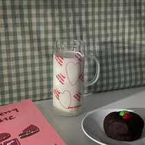  ES) Korea ins same style net red red love glass water cup Milk cup Breakfast cup Coffee cup