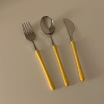 ES) imported Korean blogger same ins big hot chic wind yellow handle dessert knife and fork spoon Western tableware