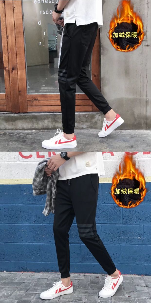 Quần Hong Kong phong cách thu đông và quần âu nam Slim plus nhung quần thể thao nam chân quần dày cỡ lớn co rút quần dài quần thể thao nam