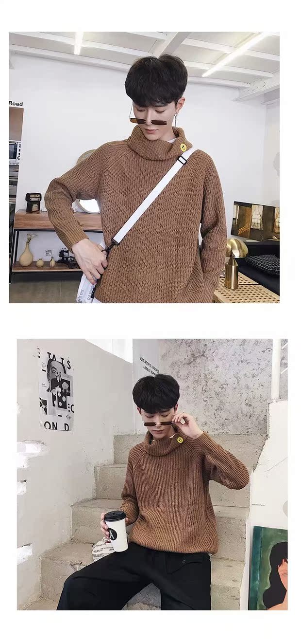 Áo len cổ lọ cao phong cách Hong Kong nam thu đông phiên bản Hàn Quốc của xu hướng áo len bf gió bồng bềnh đẹp trai cardigan nam