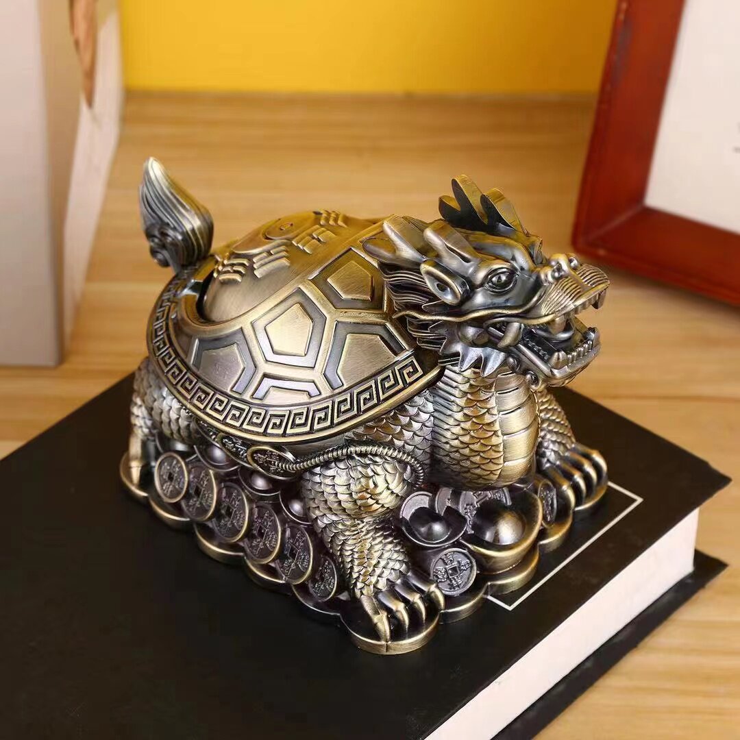 Home Retro Cigarette Ashtray Fashion Swing Set With Lid Creative Ornament Living-room Tea Table Big Dragon Tortoise's Cigarette Cylinders
