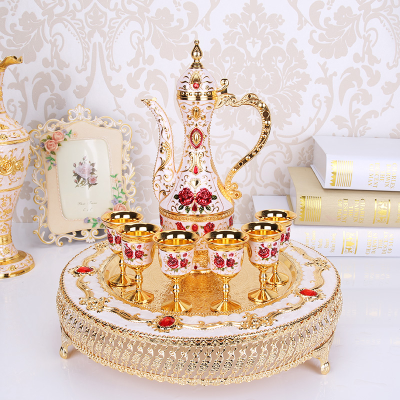 Russian Wine European-style Antique Imitation Ceramic Wine Glasses Wine Jug Creative Alloy Belongs To Wine Cup Gift Set Group