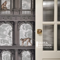 Spot British imported wallpaper dark cloud monkey building wall paper environmental protection pure paper light luxury retro simplicity